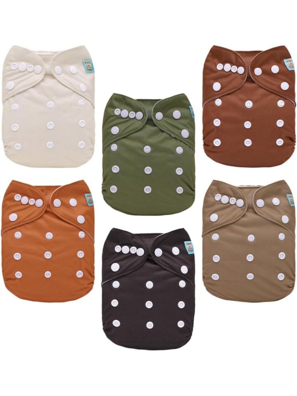 Reusable Cloth Diapers 6 Pack with 12 Inserts - Adjustable, Washable, One Size